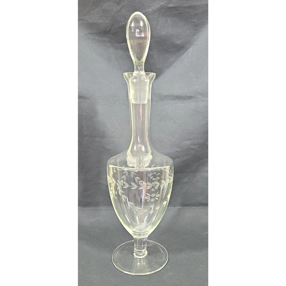 Vintage Toscany 17" Decanter Stopper Heavy Etched Crystal Clear Wine Brandy